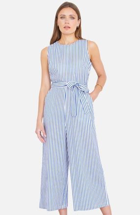 Yumi Cotton Stripe Culotte Jumpsuit in Blue at Nordstrom, Size 12