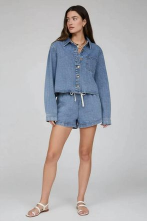 Blu Pepper Karla Boxy Shirt Jacket In Denim Acid Wash
