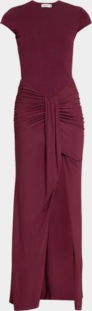 SIMKHAI Matilde Draped Cap-Sleeve Jersey Gown