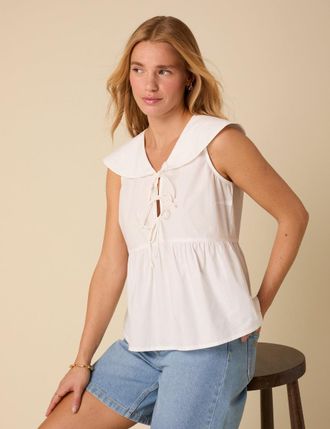 Nobody's Child White Tie Front Collared Blouse