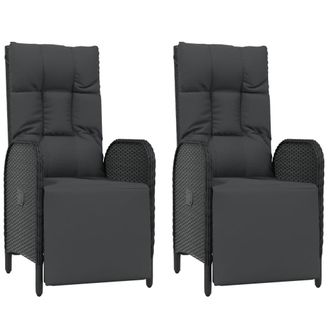 vidaXL Vidaxl - Sillas De Jard&iacute;n Reclinables Con Cojines 2 Uds Rat&aacute;n Pe Negro