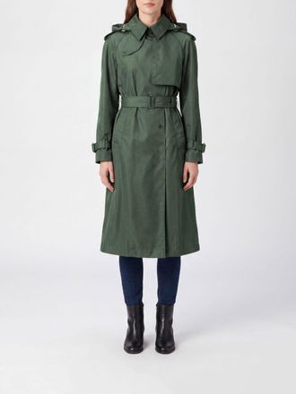 Burberry Knee-Length Double-Breasted Nylon Trench Coat with Hood and Adjustable Belt