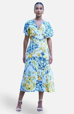 Yumi Lemon Print Midi Dress in Ivory at Nordstrom, Size 10