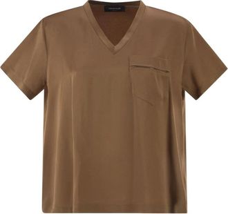Fabiana Filippi V-hals Top - Dames - T-shirts - Bruin - S - Tule - Tops