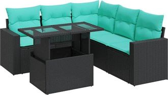 vidaXL Set Sof&aacute;s Jard&iacute;n Y Cojines 6 Pzas Rat&aacute;n Sint&eacute;tico Acacia Negro Vidaxl