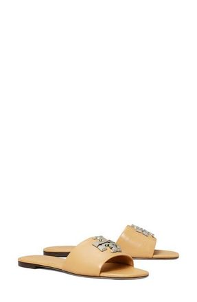 Tory Burch Eleanor Slide Sandal in Honeycomb Tan /Silver at Nordstrom, Size 10.5