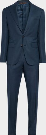 Canali Mens Wool Windowpane Peak Lapel Suit