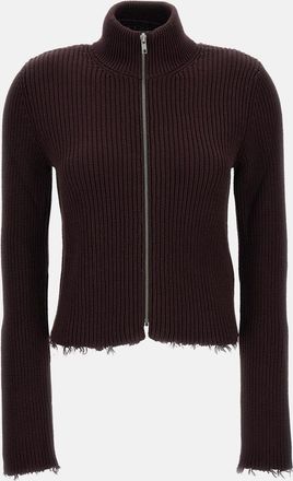 Maison Margiela Cropped Ribbed Knit Cardigan with High Neck Design