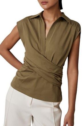 Reiss Jean Ruched Stretch Cotton Top in Khaki Green at Nordstrom Rack, Size Medium