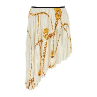 Burberry Chain-Printed Pleated Asymmetric Skirt - female - Burberry - Midi Skirts - Multicolor - 2XS - Skirts