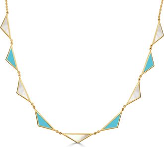 Italian Gold, Inc 14K Yellow Gold 9 Station Triangle Necklacen-Mother of Pearl & Turquoise