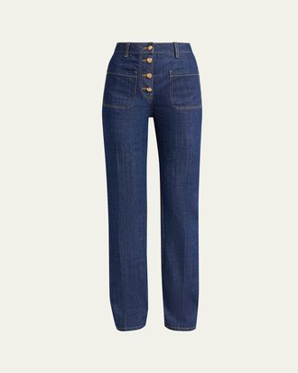 Valentino Garavani Button-Front Straight-Leg Jeans