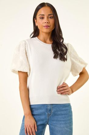 Roman Floral Sleeve Knitted Top