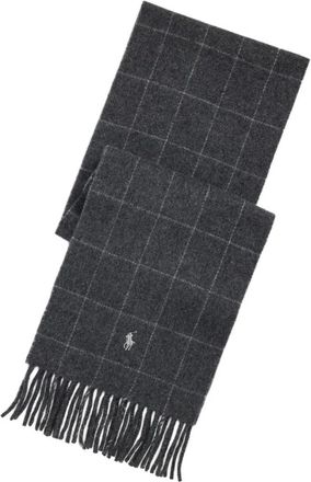 Polo Ralph Lauren Windowpane check embroidered wool scarf - Grey