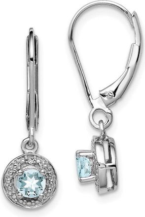 Diamond2Deal Sterling Silver Rhodium-plated Diam. & Aquamarine Earrings