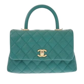 Chanel Pre-owned Quilted Caviar Leather Satchel - Dames - Pre-owned - Groen - Maat: ONE Size Leer