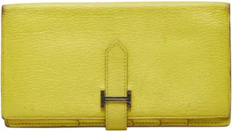 Herm&egrave;s Lime Yellow Chevre Leather Long Wallet (Bi-Fold) (Pre-Owned)