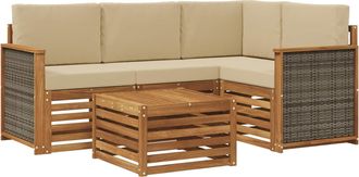 vidaXL Conjunto De Sof&aacute;s De Exterior 5 Uds. Natural Y Beige Poli&eacute;ster Vidaxl