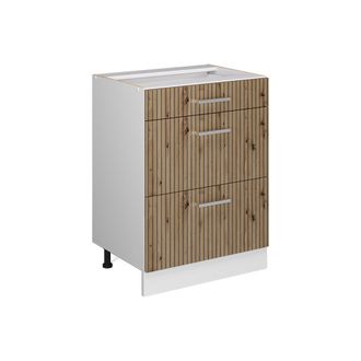 Vicco Mueble Bajo De Cocina R-line, Roble Artesanal, 60 Cm Con Cajones, Sin Encimera Vicco