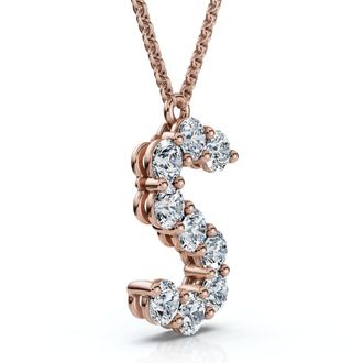 Pompeii3 1Ct Diamond Initial S Pendant 14k Gold 18 Necklace Lab Grown 5/8 Tall