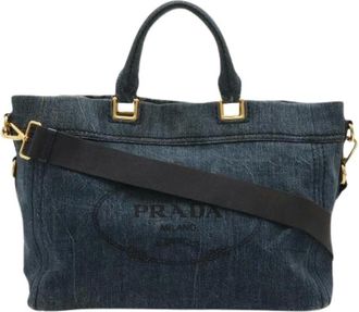 Prada Pre-owned Tote Bags, female, Blue, Size: ONE SIZE Pre-owned Canapa Denim Canvas 2way Tote Bag