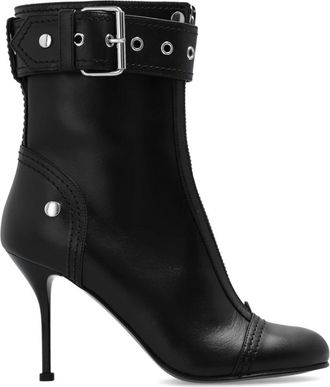 Alexander McQueen Leren enkellaarzen - Dames - Laarzen met Hak - Zwart - 37 EU - Leer - Schoenen