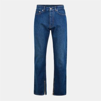 Off-white Mens Off White Five Pocket Straight Leg Jeans in Medium Blue