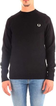 Fred Perry Contrast Texture Crew Neck Jumper - Heren - Ronde hals truien - Zwart - S - Katoen - Truien & Vesten