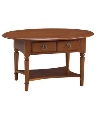 Leick Home Coastal Solid Wood Oval Coffee Table with Shelf
