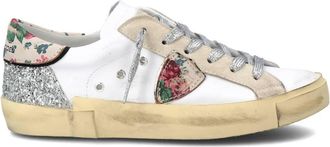 Philippe Model Womens Prsx Low Sneakers In Veau Fleurs Glitter