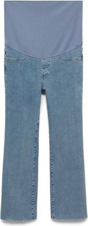 Mango Over the Bump Raw Hem Crop Flare Maternity Jeans in Medium Blue at Nordstrom, Size 10