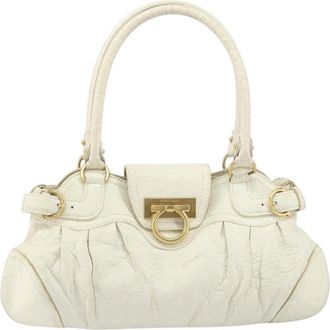 Ferragamo Gancini Handbag Leather White Leather Handbag (Pre-Owned)