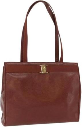 Ferragamo Pre-owned Shoulder Bags, female, Brown, Size: ONE SIZE Pre-owned Leather Shoulder Bag