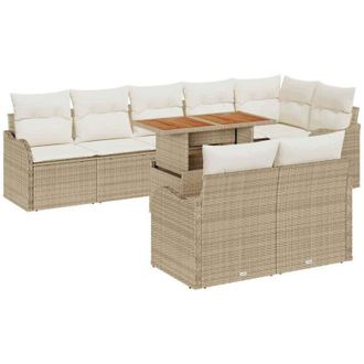 vidaXL Conjunto De Sof&aacute; De Jard&iacute;n 9 Pcs Beige Polirat&aacute;n Vidaxl