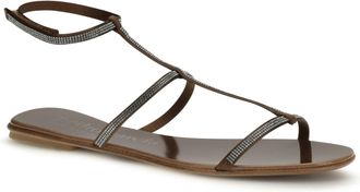 Pedro Garcia Womens Rhinestone Sandals Nutmeg Satin Calf Leather Bos Taurus