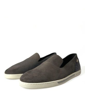 Dolce & Gabbana Mens Saint Tropez Slip-On Gray Lambskin Leather Crocodile Flats