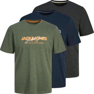 Jack & Jones Kurzarmshirt JACK & JONES JJALVIS TEE SS CREW NECK 3PK MP, Herren, Gr. XS, gr&uuml;n (kombu gr&uuml;n pack:big with navyblazer, schwarz), Jersey, Obermaterial: 