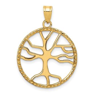 Diamond2Deal 14k Yellow Gold Tree of Life in Round Frame Pendant