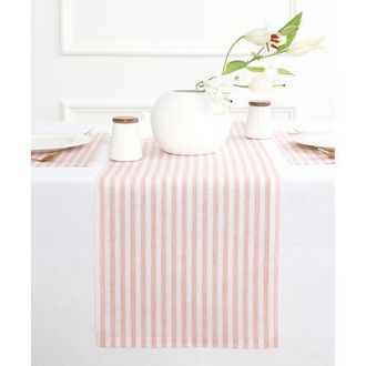 Solino Home Linen Table Runner for Dining Table, Holiday and Everyday Table Decor - Amalfi Stripe in Coral And White at Nordstrom, Size Xx-Small