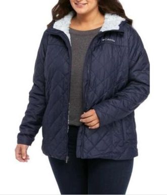 Columbia Copper Crest Jacket Womens Plus Navy Qulited Full Zip Hooded FTS387