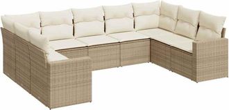 vidaXL Set De Sof&aacute;s De Jard&iacute;n 9 Pzas Con Cojines Rat&aacute;n Sint&eacute;tico Beige Vidaxl