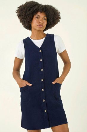 Roman Cotton V-Neck Button Pocket Dress