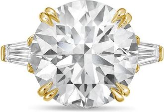 Diana M. Jewels 18kt yellow gold 5ct lab grown round diamond ring with baguettes on the sides