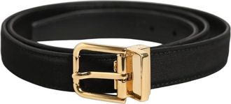 Dolce & Gabbana Accessoires, Heren, Zwart, ONE Size, Leer, Canvas Leren Riem met Gouden Metalen Gesp