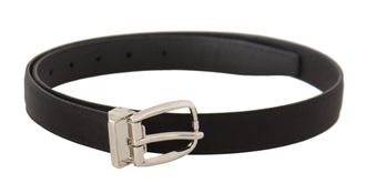 Dolce & Gabbana Black Canvas Leather Silver Logo Metal Buckle Mens Belt