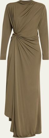 Bottega Veneta Long-Sleeve Draped Matte Crepe Maxi Dress