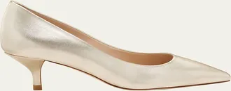 Stuart Weitzman Stuart Metallic Leather Kitten-Heel Pumps