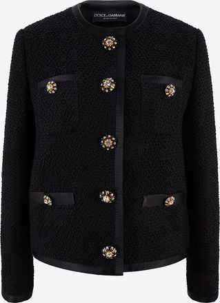Dolce & Gabbana Bouclé-Tweed-Kostümjacke mit Kristallknöpfen