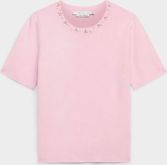 Contemporaine Womens Short-sleeve jewel-collar sweater