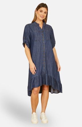 Yumi Denim Dip Hem Relaxed Fit Shirt Dress in Blue at Nordstrom, Size Medium
